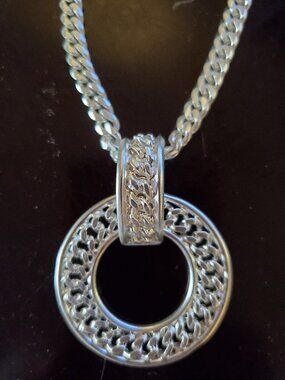Karine Sultan Silver Curb Link Chain Necklace with Large Circular Pendant
